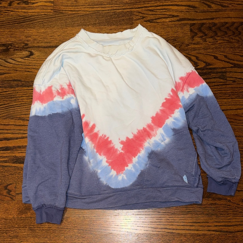 Free People Limited Addition Tie-Dye Sweatshirt with Red and Blue Accents